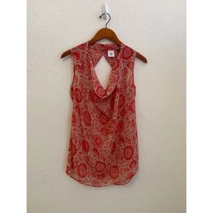 cabi red cream cowl neck floral blouse size xs